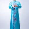 Áo dài nam xanh ngọc vẽ rồng phượng