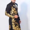 Áo dài nam gấm đen họa tiết cổ điển