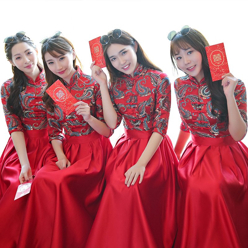 Áo khỏa nữ bưng quả Trung Hoa (áo đỏ váy đỏ)