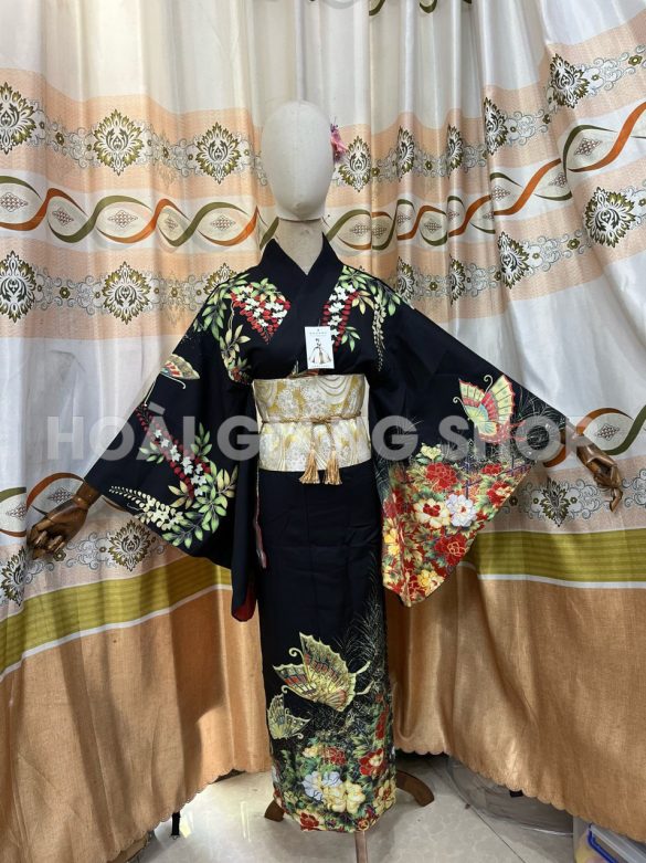 yukata nhật bản nữ màu đen