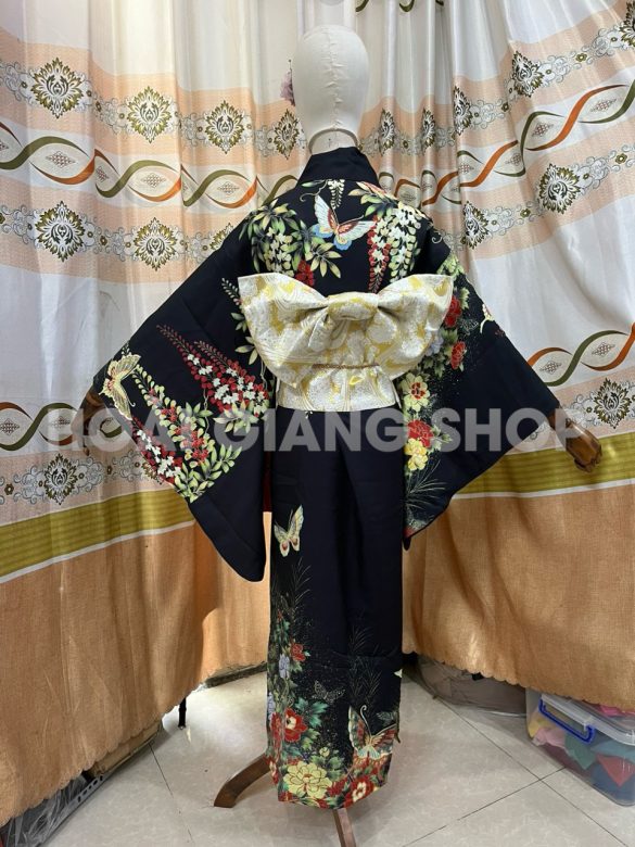 yukata nhật bản nữ màu đen