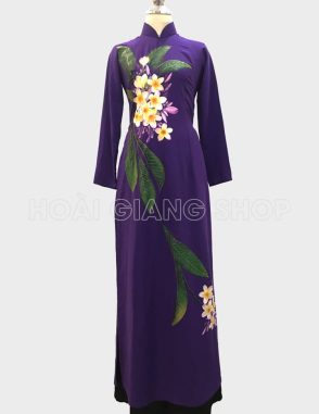 áo dài nữ tím vẽ hoa sứ