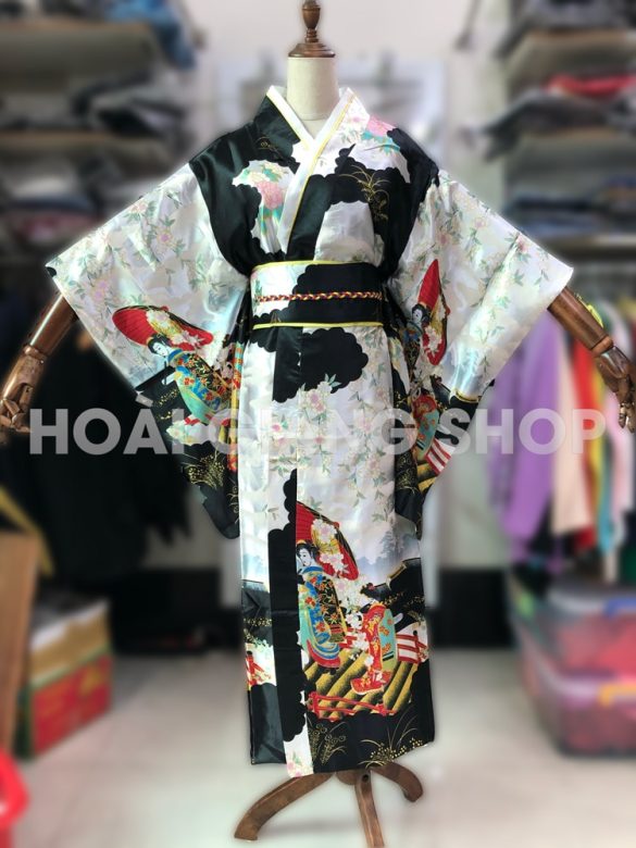 yukata nhật bản cô gái màu đen