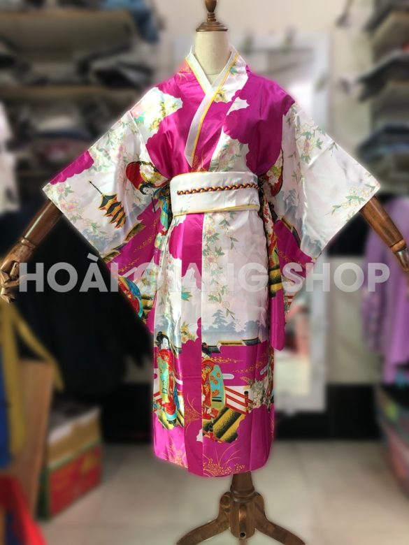 yukata nhật bản màu hồng đậm