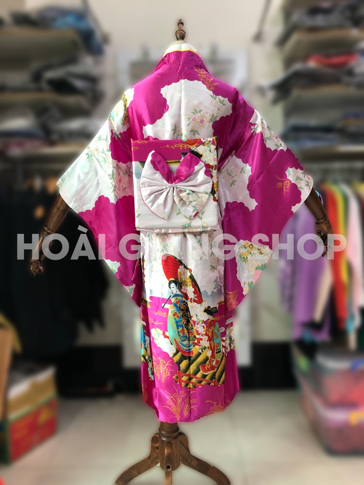 yukata nhật bản màu hồng đậm